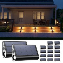 16 Pack Warm White Solar Powered Stair Lights for Outside Waterproof Deck Step Safety LED Ourdoor Decorative Lamps for Railing, House, Pathway, Backyard, Patio, Garden, 2 Easy Installation in 1 Min