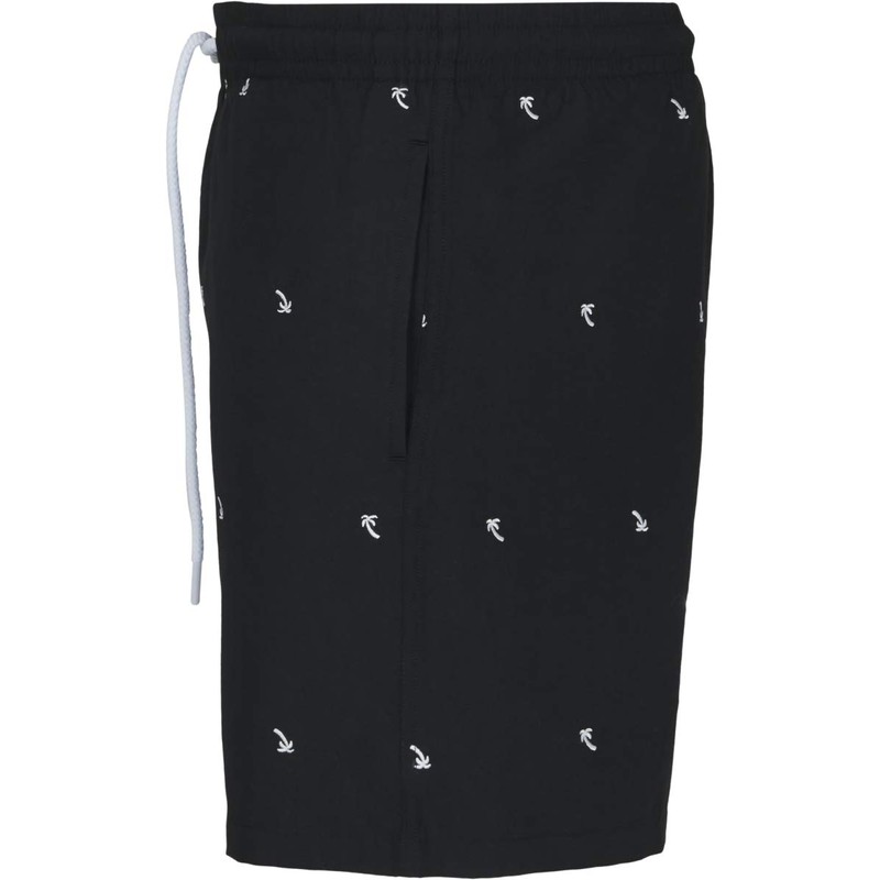 Urban Classics Men's Embroidery Swim Shorts Swimming Trunks, Black/Palm Tree