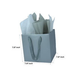 JUNESHE Silver Gift Bags with Handles &Tissue Paper, 2 Pack Silver Grey Paper Bags, 7.87x7.87x7.87 inch Square Gift Bags, Birthday, Wedding Kraft Bags Medium Size