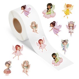 500 Pcs Cute Fairy Stickers Roll for First Birthday Party Decorations Supplies Favors Waterproof Decals Envelope Bottles Laptop Scrapbook DIY Craft School Teacher Classroom Reward