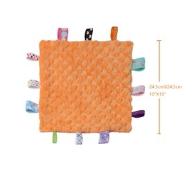 CREVENT Tag Security Blankets for Babies, Soft Small Loveys for Girls, Baby Comforter Sensory Blanket, Great Gifts for Birthday Baby Shower 10"X10" (Dinosaur+Orange)