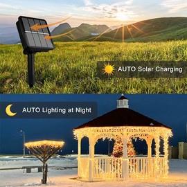 Paquete de 2 luces solares de 78 pies, 200 luces solares LED para exteriores con 8 modos, tira de luces solares al aire última intervensión impermeable para patio, valla, balcón, fiesta, decoración de