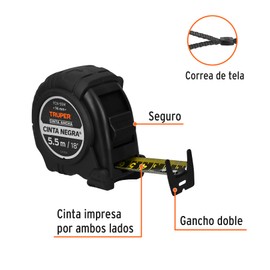 Truper FCN-55M, Flexómetro contra impactos 5.5 m, Cinta Negra 25 mm