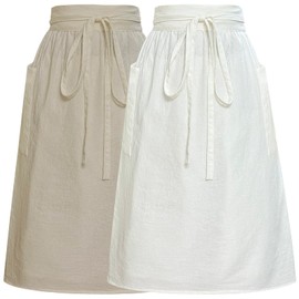 Cityelf Cotton Linen Half Apron for Women with Waist Ties Large Pockets for Cooking Painting Cosplay Stage Performance