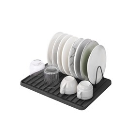 NEWITEE Silicone Dish Drying Mat with Drain Lip, Drying Matt Kitchen Counter, Drain Boards for Kitchen Counter, Dish Drainers for Kitchen Counter, Non-slip Dish Drying Rack Pad 16" x 12" Black