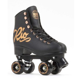 Rio Roller Rose Roller Skates - Unisex Indoor/Outdoor Quad Roller Skates for Women and Men (Mens 6 / Ladies 7, Black/Rose Gold)