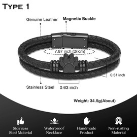 zeqingjw Pet Cremation Jewelry Paw Print Urn Bracelet for Ashes for Women Men Leather Memorial Dog Cat Ashes Keepsake Bangle Jewelry, 20CM, Stainless Steel, Lava Stone
