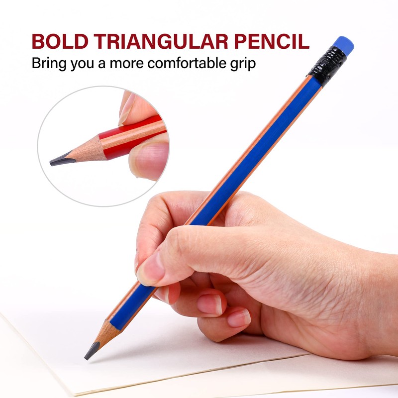 PABLUE Fat, Thick, Strong Triangular Presharpened 2B Pencils, Jumbo Wood
