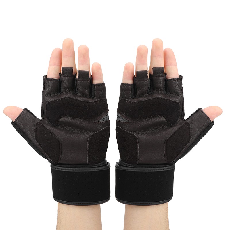 BOODUN Half Finger Gloves Deerskin Gloves with Wrist Wrap for