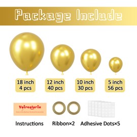 Voircoloria 130pcs Metallic Gold Balloons Different Sizes 18" 12" 10" 5" Party Latex Balloons for Birthday Graduation Baby Shower Wedding Anniversary New Year Party Decorations