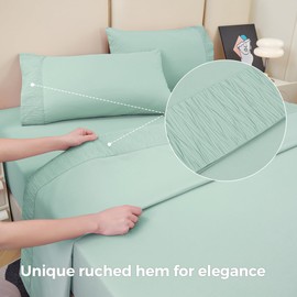 Bedmoon King Sheets, Soft Microfiber Cooling Sheets with Corner Straps, Sage Green Bed Sheet Set with Non-Slip Fitted Sheet, Luxury Hotel Cozy Sheets