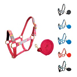 Tahoe Tack Patterned Nylon Mini Horse Halters with Padded Noseband and Matching 7’ Soft Grip Lead Rope - 6 Month Warranty
