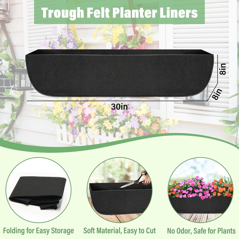 Riare 4 Pack 30 Inch Black Fabric Window Box Liners-