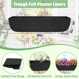 Riare 4 Pack 30 Inch Black Fabric Window Box Liners- Felt Square Trough Planter Basket Liners Replacement, Non-Woven Hanging Flower Plant Box Liner for Outdoor Plants Garden Fence- Avoid Birds Nesting