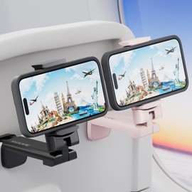 MiiKARE Travel Essentials Airplane Phone Holder, Universal Handsfree Phone Mount for Flying with 360 Degree Rotation, Travel Must Haves Phone Stand for Desk, Tray Table, Black&Pink