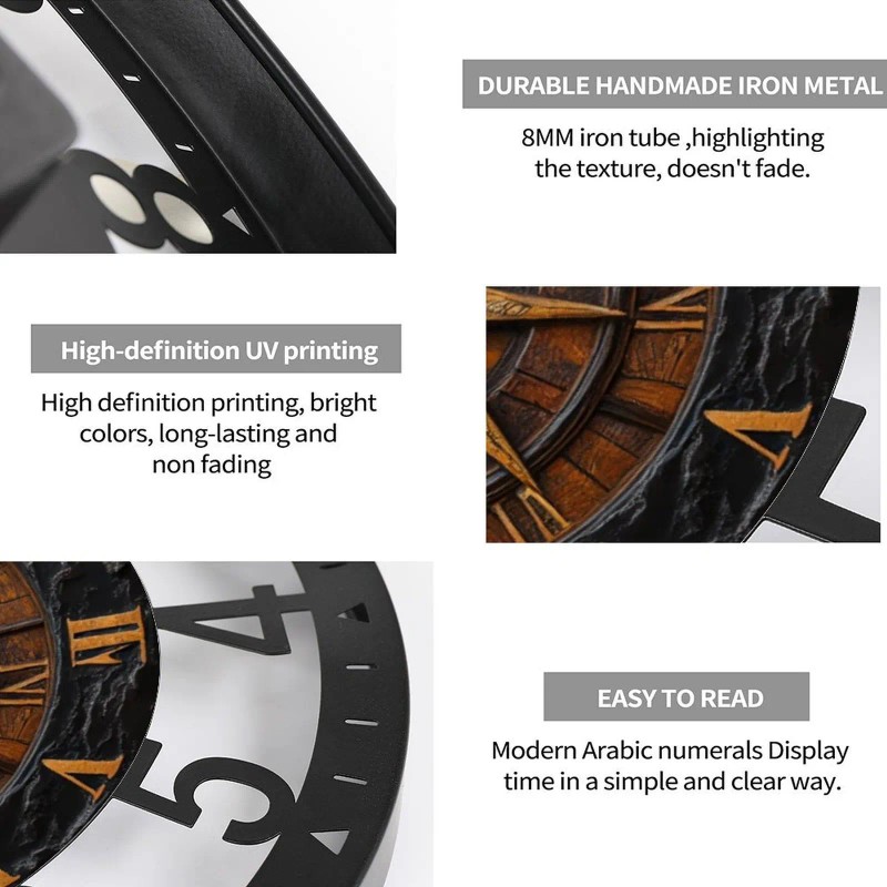 Luxury Design 25cm Circular Iron Clock Silent Operationsheet size: 10