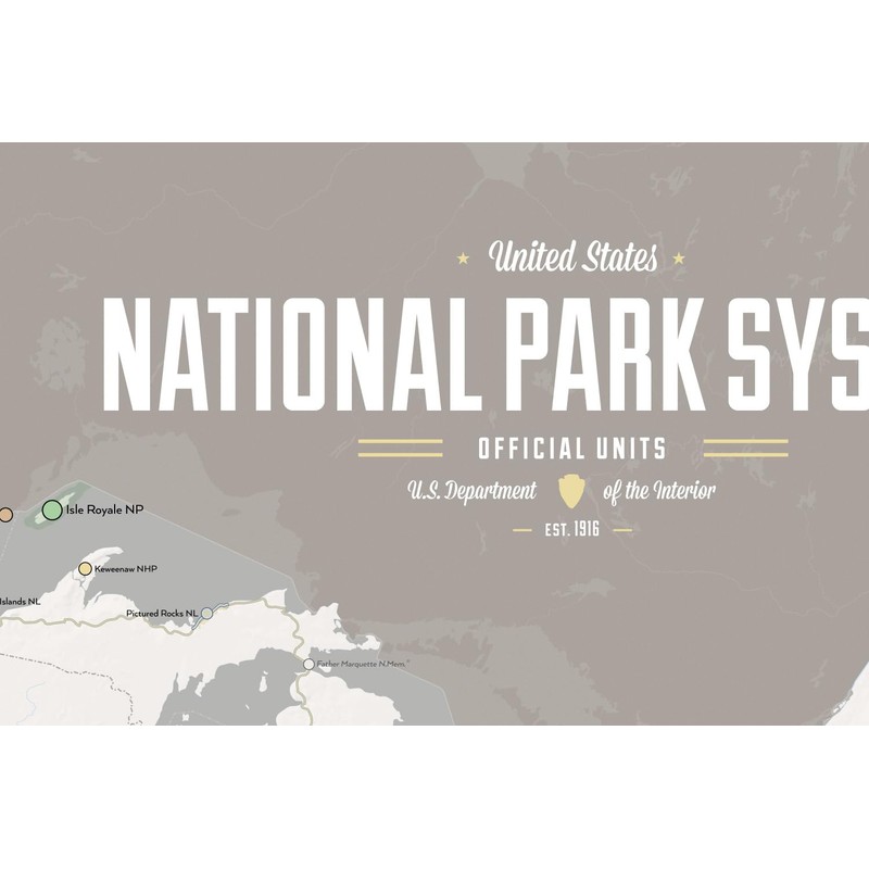 US National Park System Units Map 24x36 Poster (White &