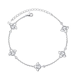 Ladytree Bracelet for Women 925 Sterling Silver Cute Flying Bat/Blue Jay/Turtle/Bunny/Stingary/Octopus Charm Adjustable Bracelet Ocean Jewelry Gifts for Teen Girls Mother Wife Daughter Family, 7 inch,