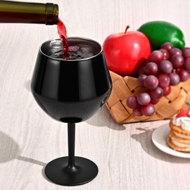 GINGPROUS 1 Pack Stainless Steel Wine Tumbler, 14oz Stainless Steel Wine Goblet with Detachable Stem, Insulated Champagne Glass with Cup Brush for Party Office Wedding Anniversary (Black)