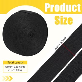 BENECREAT 12 m Cotton Twill Tape, 40 mm Black Cotton Tape Webbing with Herringbone Pattern for Sewing Carpet Edges, Crafts, Edging Seam Trim