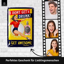 LANOLU Retro Tin Sign Gin Tonic, Funny Metal Sign Alcohol Saying as a Gift for Women, Bar, Pubs, Party Room, Wall Decoration Kitchen Made of Metal - I GET AWESOME 20 x 30 cm
