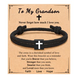 UNGENT THEM Grandson Bracelet Grandson Graduation Gifts from Grandma Grandparents, Birthday Confirmation Valentine's Day Christmas Gifts for Teenage Teen Boys Ideas 13 15 14 16 10 8 12
