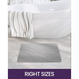 DEXI Stone Bath Mat Diatomaceous Earth Bath Mat, Non-Slip Super Absorbent Diatomite Stone Bath Mats for Bathroom Floor, Quick Drying Easy Clean Stone Shower Mat, 15"x24", Grey