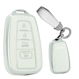 TECART for Toyota Key Fob Cover Soft TPU Key Case Cover Protector Fit for RAV4 Camry Corolla Avalon C-HR Prius GT86 4 Button, R-white, R-keychain