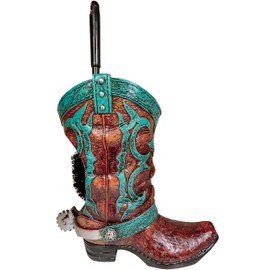 Granatan Cowboy Boot Toilet Brush Holder, Vintage Turquoise Bathroom Accessories, Rustic Bathroom Decor