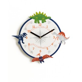 Arthouse Dino Doodles Wall Clock, Wood, Multicolor, 34 x 34 x 3.5 cm