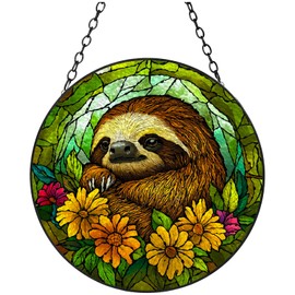 Stained Glass Suncatcher Sloth and Flower Garland Handmade Window Hangings Colored Glass Suncatcher Crafts Kits for Indoor Garden Christmas Decoration 16x16cm-4