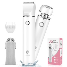 Cayzor Bikini Trimmer and Shaver Kit for Women - 2-in-1 Wet/Dry Electric Body Hair Trimmer Facial Hair Removal Cordless Waterproof Bikini Shaver Razor for Face Lip Chin Pubic Underarm Legs (White)