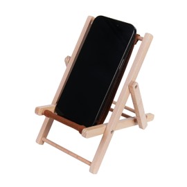 Hanpo Mini Wood Beach Chair Phone Stand, Cute Fabric Foldable Cell Phone Holder for Desk, Novelty Phone Dock Compatible with Smart Phone 6.7 inches