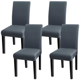 Fuloon Dining Chair Cover, Jacquard Elastic Armless Chair Cover Detachable Washable Chair Slipcover (Set of 4, Grey)