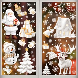 UCLEVER 190pcs Christmas Window Stickers Double Sided Snowflake Santa Claus Elk PVC Xmas Window Clings