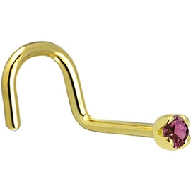 Body Candy Solid 18k Yellow Gold 1.5mm (0.015 cttw) Genuine Purple Diamond Right Nose Stud Screw 20 Gauge 1/4"