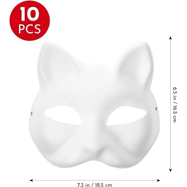 Minrnovas Cat Mask,10Pcs White Paper Cat Facemasks,Blank DIY Hand Painted