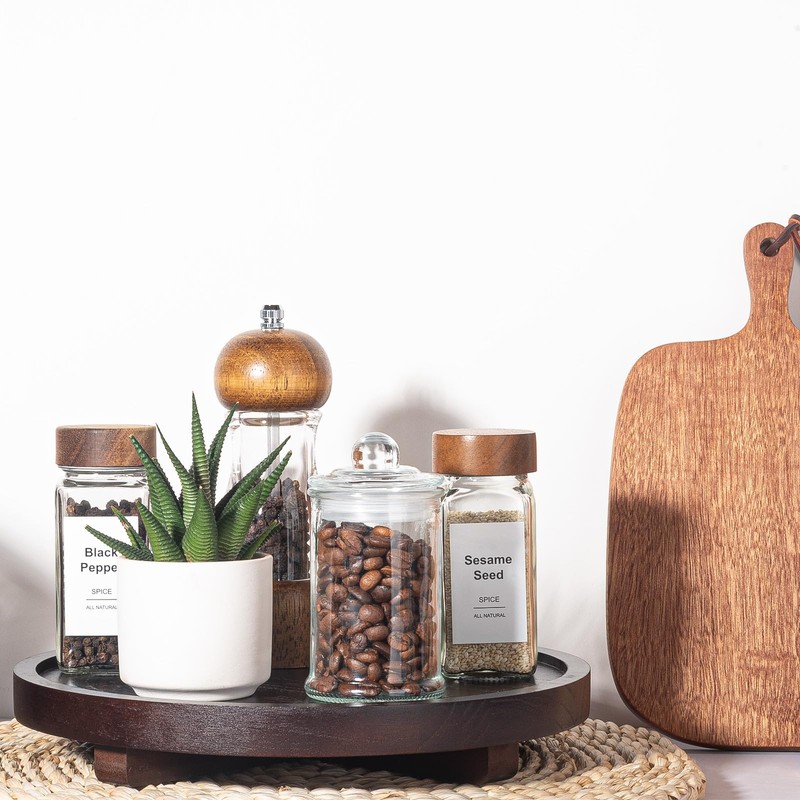 Round Decorative Tray Wood Bathroom Counter Organizer Farmhouse Kitchen Decor