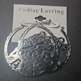 Unbranded Aries Ram Head Earrings Hoop Zodiac Silver Colored Pierced 2" New