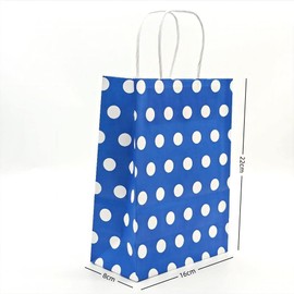JEYE 12 Pack Blue Polka Dot Gift Bags with Handle, Medium Size Kraft Bags Bulk,Recyclable Paper Bags,Party Bags,Shopping Bag,Goodie Bags,Retail Bags