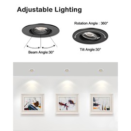 ZYC Black Recessed Gimbal Light - 10 Pack 3 Inch Recessed LED Lights,Canless LED Recessed Light 3 Inch, 8 W 850LM Dimmable 5 CCT(2700K-5000K) Selectable with Junction Box,ETL Listed,10 Pack-3IN-BK