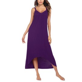 Ekouaer Women's Sleeveless Long Nightgown Full Slip Nightdress Soft Sleepdress V Neck Nightshirt Dark Violet 3X-Large