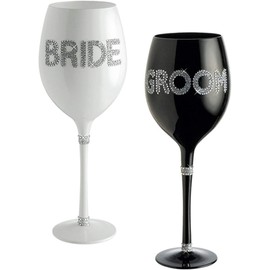 Bling Bride and Groom Wine Glasses Set of 2