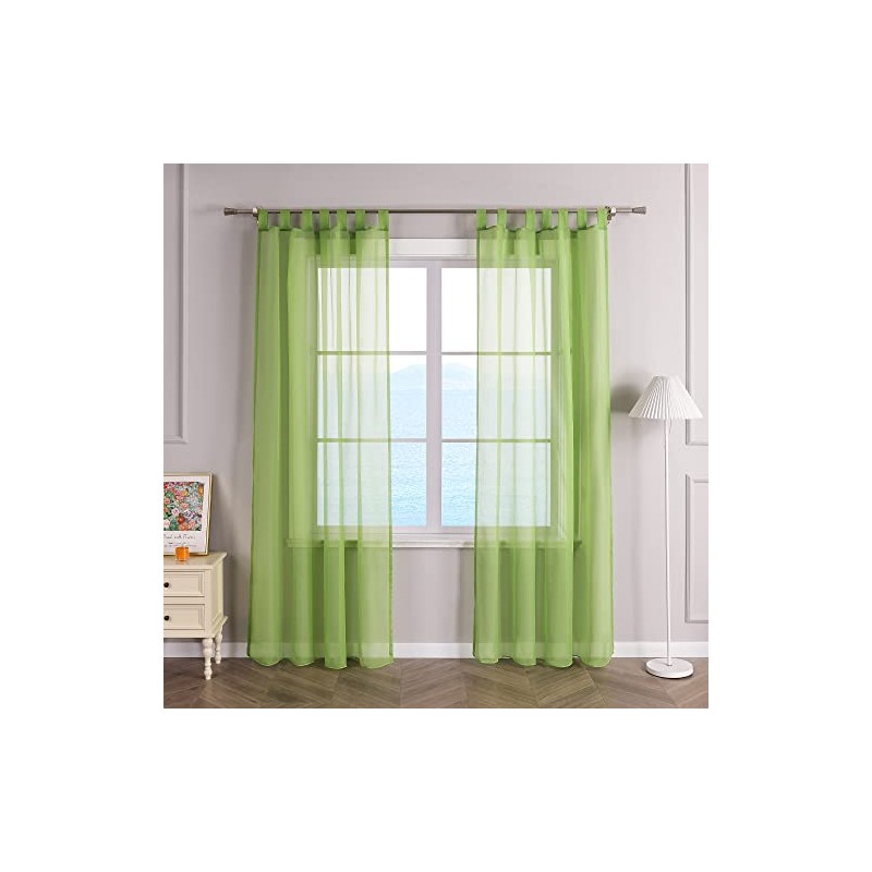 ESLIR Curtains with Tabs Window Curtain Transparent Voile Green W