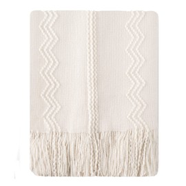 Battilo Cream Throw Blanket for Couch, Bedroom Decor Boho Throw Blanket, Decorative White Blanket Throw for Sofa Living Room, 127x152cm