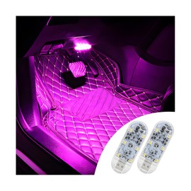 Bittwee Car LED Lights, 2PCS Vehicle Interior Wireless Ambient Lighting with 6 Bright LED Lamp Beads, Portable USB Rechargeable Atmosphere Night Lamp, Universal Automotive Accessories (Pink)