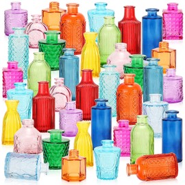 Yaomiao 60 Pcs Vases Bulk Colored Flower Glass Vases Bud Vintage Colored Glass Bottles Colorful Rustic Embossed for Valentine's Day Home Wedding Table Decorations Gifts(Vivid Color)