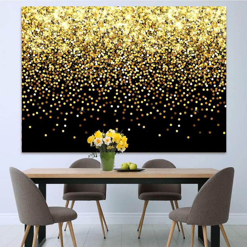 SJOLOON 7x5ft Black and Gold Backdrop Birthday Backdrop for Party