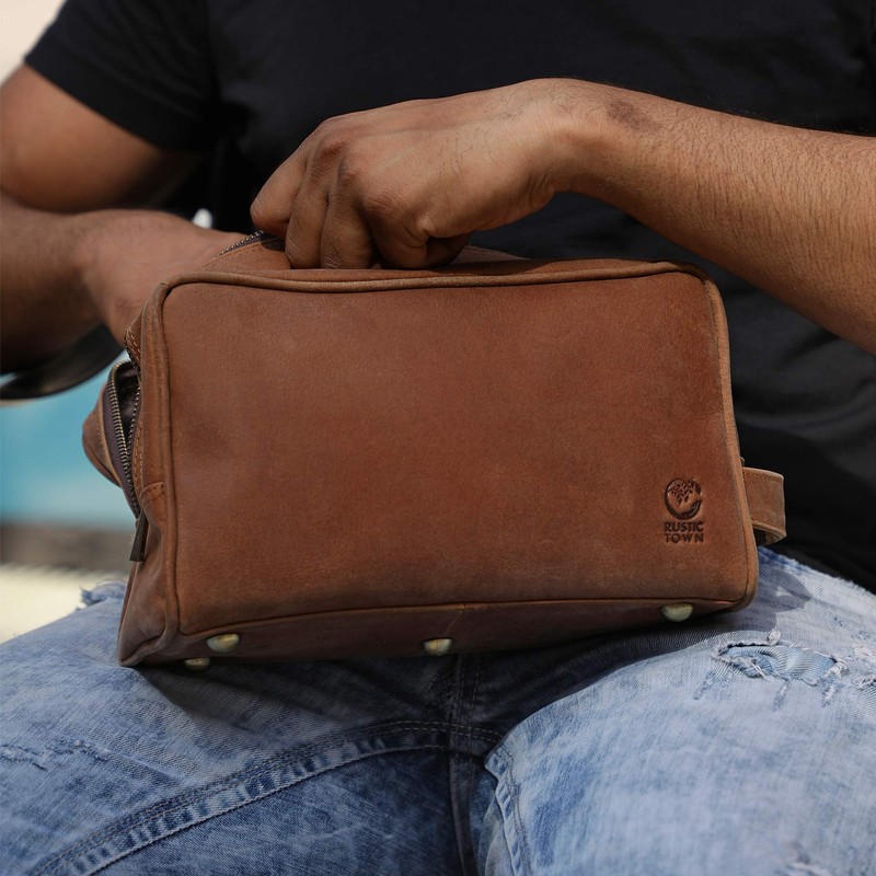 Genuine Leather Travel Toiletry Bag - Dopp Kit Organizer By