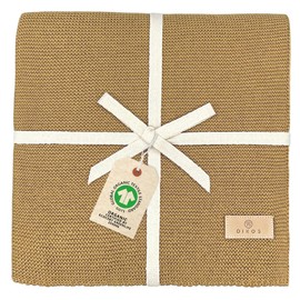 DIKOS® Baby Blanket *100%* GOTS Organic Cotton Mustard Yellow | Baby First Equipment Newborn Blanket Girl/Boy | Knitted Blanket Cuddly Blanket All Year Round | Baby Gift for Birth